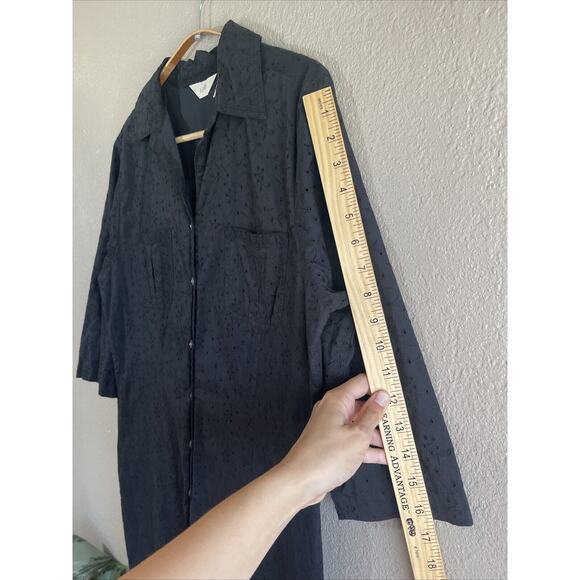 J Jill Womens Dress M Black Embroidered Eyelet Cotton Button Front Short Sleeve - Picture 7 of 8